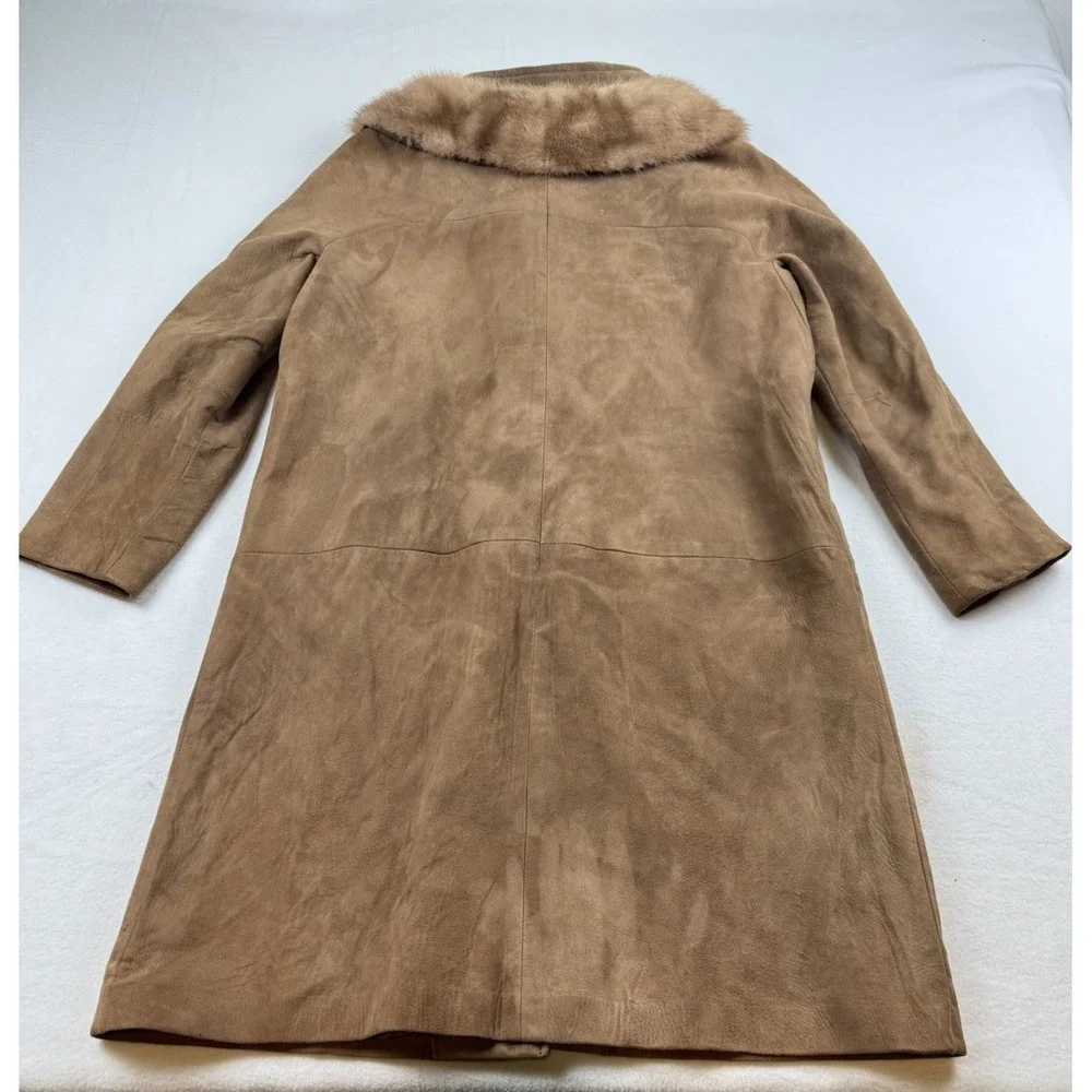 Highlander Vtg 1960's Brown Suede Mink Collar Coat Size M
